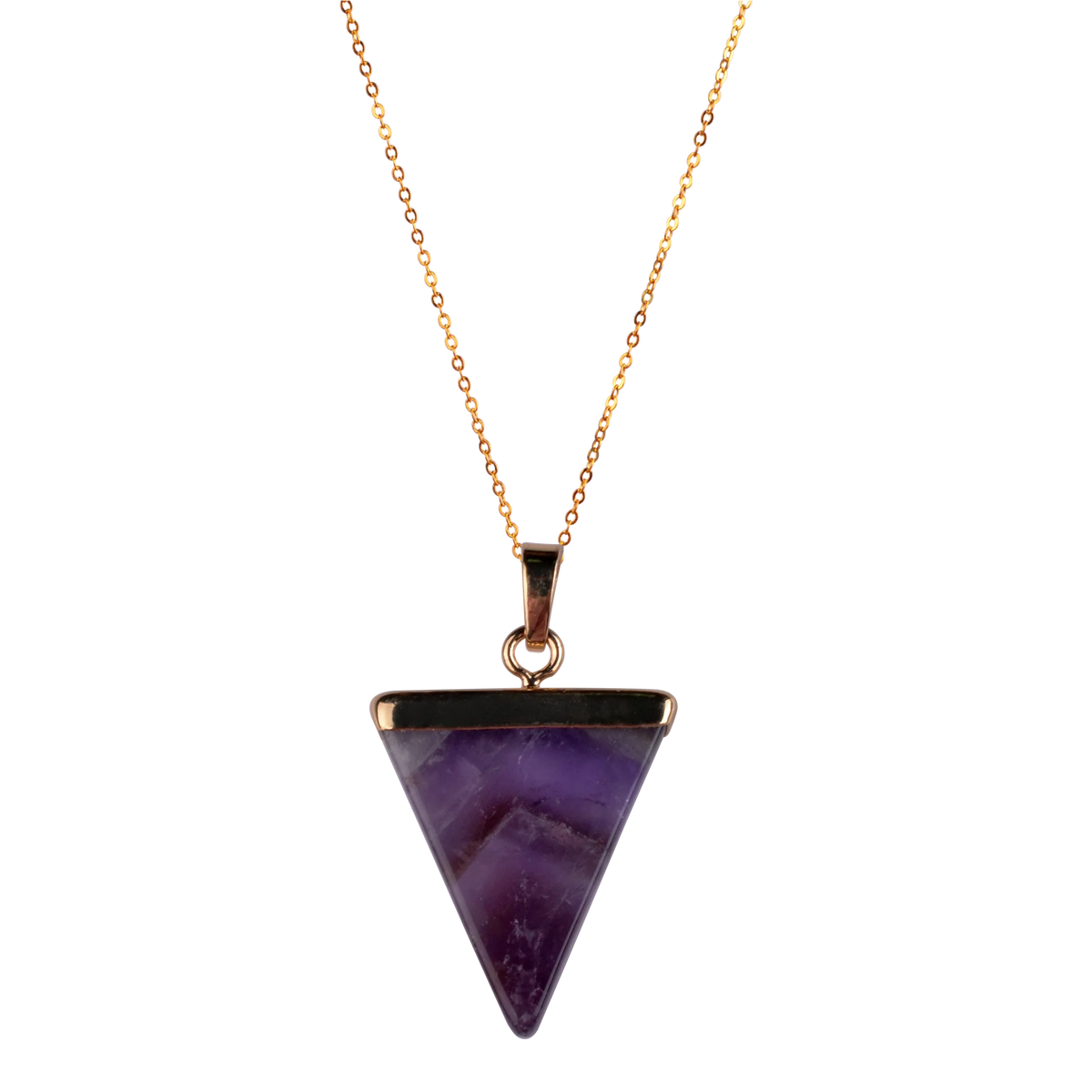 Natural Crystal Triangle Cone Pendant Necklace, Raw Gemstone Point Chakra Healing Stone Necklace for Women