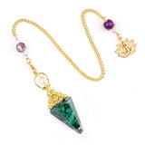 7 Chakra Orgone Pendulum with Lotus Top Gold-Plated Resin Crystal Pendulum with Chain for Divination Healing Witchcraft