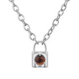 Fashionable Alloy Love Heart Lock with Natural Crystal Gemstone Charm Pendant Necklace Alloy Oval Chain Necklace