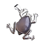 Natural Gemstone Frog Pendant Silver‑Tone Alloy Animal Charm Teardrop Inlaid Crystal Stone 25x27mm Chakra Reiki Healing Pendant for DIY Necklace Jewelry