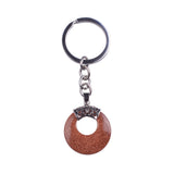 Natural Gemstone Donut Keychain Antique Silver Crown Bail Peace Circle Crystal Key Ring Reiki Healing Stone Key Chain Charm Bag Purse Hanging Ornament
