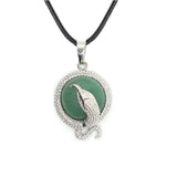 Eagle Silhouette Round Pendant Necklace Silver Lace Frame Natural Crystal Black Wax Cord Spirit Animal Jewelry