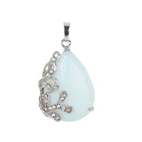 Natural Teardrop Crystal Pendant Necklace Silver Rhinestone Leaf Branch Gemstone Necklace for Women Healing Stone Jewelry Gift