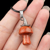 3cm Natural Crystal Mushroom Pendant Necklace | Silver-Plated Witch Hat Gemstone Charm with Black Cord