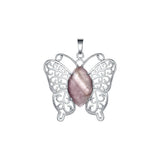 Mystic Butterfly Natural Crystal Pendant – Elegant Hollow Wing Pink Quartz Statement Necklace