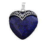 32×38mm Antique Silver Heart Gemstone Pendant | Natural Crystal Retro Love Charm for DIY Jewelry