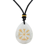 Norse Viking Compass Pendant | 33mm Natural Teardrop Crystal Necklace Vegvisir Protection Amulet