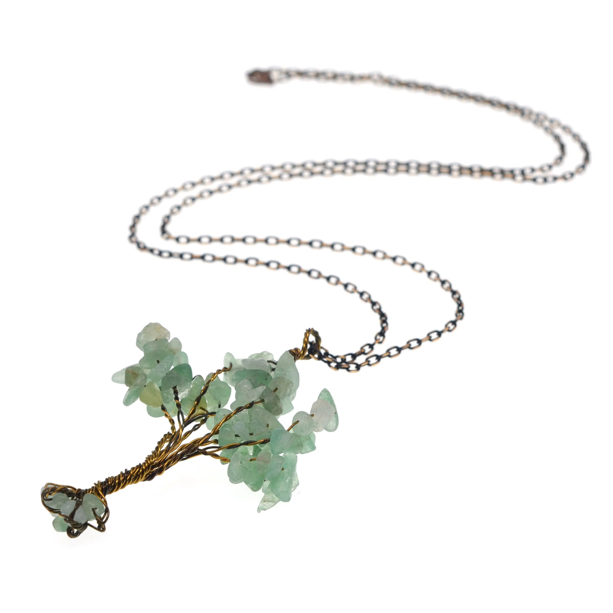 Hand‑Wrapped Gold Wire Tree of Life Pendant Necklace, Natural Chip Gemstone Tree Pendant with 20 Inch Gold Chain, Reiki Chakra Healing Crystal Tree Jewelry for Women