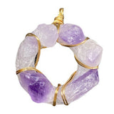 Gold Wire Wrapped Donut Circle Crystal Pendant Natural Rough Druzy Amethyst Rose Quartz Chakra Healing Gemstone Lucky Amulet Necklace for Men Women
