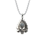 Gothic Flame Skull Pendant Necklace • Stainless Steel Ball Chain with Natural Gemstone Ball • Punk Hip Hop Skeleton Rocker Jewelry for Men Women