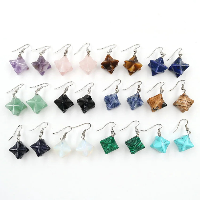 Fashion New Agate Crystal David Star Merkabar Pendulum Necklace Earrings Craft Gemstones For Decoration
