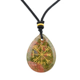 Norse Viking Compass Pendant | 33mm Natural Teardrop Crystal Necklace Vegvisir Protection Amulet