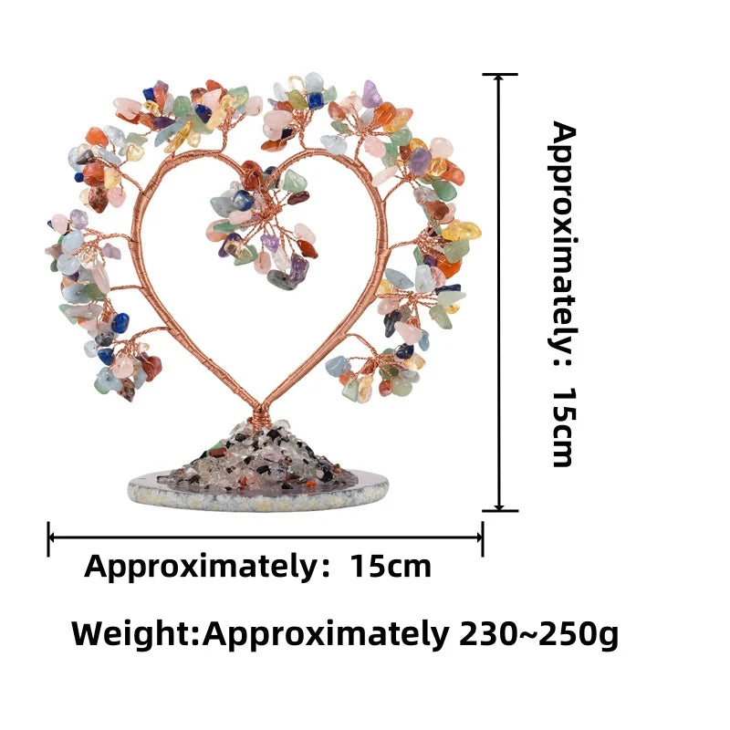 Handmade  Love Heart Crystal Tree | Natural Gemstone Ornament with Agate Slice Base | Healing Crystal Home Decor for Spiritual Gifts