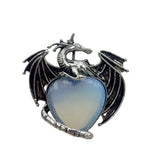 Antique Silver Alloy Winged Dragon Charm - Heart-Shaped Natural Gemstone Pendant for DIY Gothic Punk Jewelry Making & Anniversary Gift
