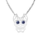 Gemstone Eye Hollowed Skull Pendant Stainless Steel Necklace 50CM Chain  Men & Women
