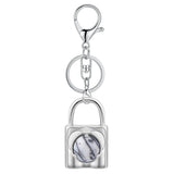 Natural Crystal Lock Keychain, Inlaid Round Gemstone Silver Keyring Charm for Bag & Key