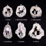 Drusy Agate Crystal Pendant Necklace Jewelry Raw Crystal Cluster Silver Wrapped 45cm Black Cord