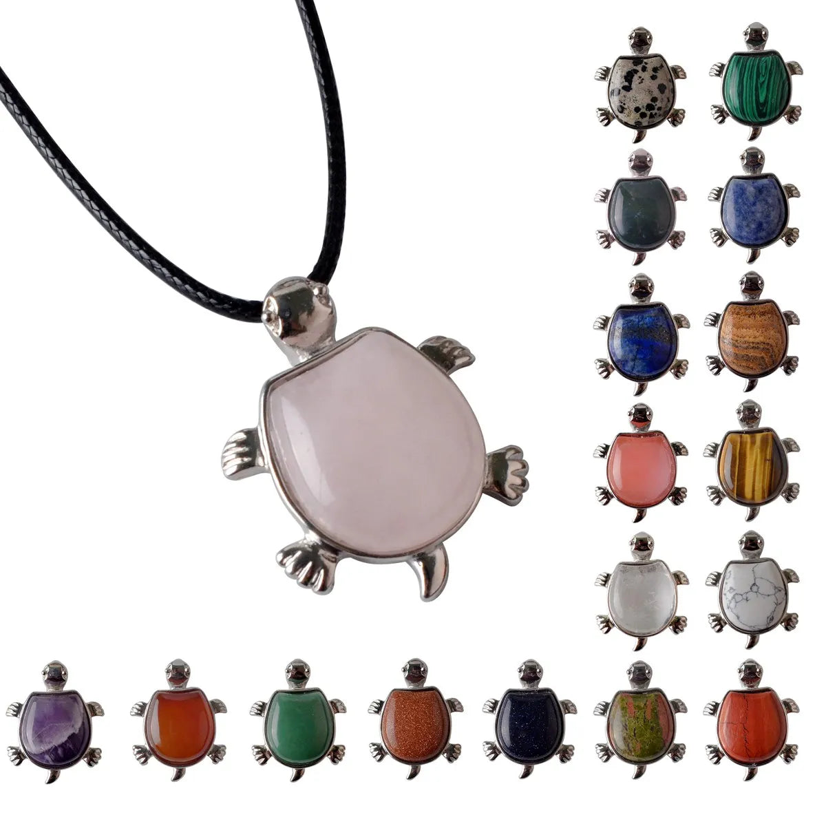 Crystal Longevity Turtle Pendant Healing Stone Necklace Tortoise Rope Chain Men's and Women's Birthstone Jewelry Treatment