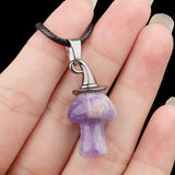 3cm Natural Crystal Mushroom Pendant Necklace | Silver-Plated Witch Hat Gemstone Charm with Black Cord