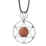7 Chakra Hexagram Natural Crystal Pendant Necklace, Sacred Star of David Gemstone Black Wax Cord Necklace Reiki Energy Spiritual Boho Jewelry Gift for Men Women