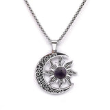 Vintage Stainless Steel Sun Moon Pendant Gemstone Necklace Celestial Jewelry  Spiritual Protection Gift for Men & Women