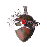 Vintage Carnival Mask Natural Teardrop Gemstone Pendant, Silver Plated Masquerade Mask Crystal Charm, Multi‑Variety Healing Stone Pendant for Handmade Necklace Craft Supply