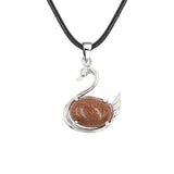Graceful Swan: Handcrafted Natural Crystal Pendant Necklace • Premium Copper Bird Totem Amulet • Adjustable Black Cord Choker for Women Men