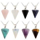 Gothic Faceted Cone Crystal Necklace, Natural Gemstone Pendulum Pendant with Stainless Steel Chain, Minimalist Bullet Point Choker Gift for Women & Men