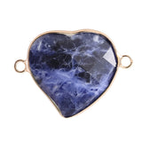 Faceted Gemstone Heart Connector for Jewelry Making 25mm Stone Pendant Links with Double Loops Wrapped with Brass Edge