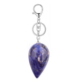 Natural Stone Droplet Keychain Carved Teardrop Crystal Pendant Keyring Silver Metal Lobster Clasp Healing Gemstone Amulet Bag Charm Gift for Women Men
