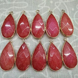 Natural Teardrop Faceted Crystal Pendant Gold Plated Wrapped Edge Gemstone Pendant 15x28mm Mixed Stone Rose Quartz Aventurine Black Obsidian Reiki Chakra Healing Stone Charm for DIY Necklace Jewelry Making Bulk