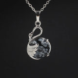 Natural Round Crystal Stone Pendant Wing Silver Plated Wrapped Gemstone Pendant Chakra Reiki Healing Crystal Charms for Jewelry Making Necklace