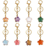 Natural Crystal Flower Keychain Gold Plated Healing Stone Keyring Flower Pendant Bag Charm for Women Jewelry Gift
