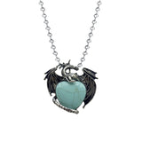 Vintage Medieval Dragon Heart Necklace | Natural Crystal Lapis Rose Quartz Turquoise Charm with Iron Bead Chain | Whimsical Halloween Protection Gift