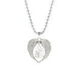 Vintage Silver Angel Wings Heart Necklace - Ready to Wear Teardrop Crystal Ball Chain Pendant for Women, Spiritual Gift