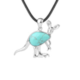Silver Kangaroo Gemstone Pendant Necklace #SN1765  45cm Black Cord Animal Stone Jewelry for Women Men
