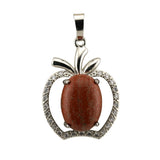 Natural Stone Apple Pendant Necklace • Sterling Silver Crystal Fruit Charm • Healing Crystal Gemstone Jewelry Gift for Women