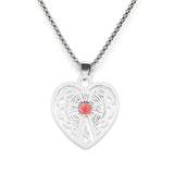 Vintage Stainless Steel Heart Pendant Necklace with Natural Green Aventurine - Celtic Knot Carved Heart Jewelry - Spiritual Protection Gift for Women & Men