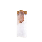 Natural Selenite & Raw Amethyst Pendant | Gold Plated Gypsum Strip Charm for Unisex Crystal Jewelry