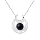 Stainless Steel Witch Moon Pendant Necklace - Triple Moon Goddess Symbol with Moonstone Style Gemstone - Wiccan Pagan Jewelry for Women & Men