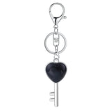Natural Crystal Heart Key Keychain, Chakra Healing Gemstone Keyring for Car Keys & Bag Charm
