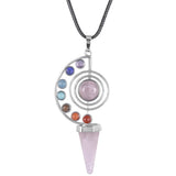 Healing 7 Chakra Natural Crystal Amethyst Rose Quartz Pendulum Yoga Hexagonal Cone Pendulums Pendant Necklace For Dowsing