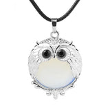 Silver Owl Gemstone Necklace 45CM Black Cord #SN1758 -28X36mm Bird Pendant Choker Jewelry
