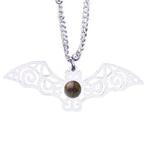 Vintage Stainless Steel Bat Pendant Gemstone Necklace - Gothic Punk Bat Wing Jewelry - Mystical Amulet Gift for Men & Women