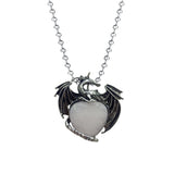 Vintage Medieval Dragon Heart Necklace | Natural Crystal Lapis Rose Quartz Turquoise Charm with Iron Bead Chain | Whimsical Halloween Protection Gift