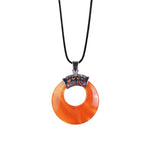 Boho Hollow Circle Donut Gemstone Pendant, Vintage Crown Metal Cap Natural Stone Charm, Handmade Jewelry Making Supply