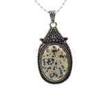 Vintage Antique Silver Oval Natural Gemstone Pendant 30×54mm, Ornate Carved Metal Frame Cabochon Crystal Stone Pendant, Reiki Chakra Healing Charm for DIY Necklace Jewelry Making Bohemian Spiritual Gift