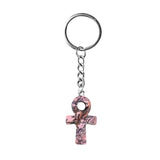 Natural Crystal Ankh Cross Keychain | 20×30mm Egyptian Symbol Gemstone Pendant for Bags & Keys