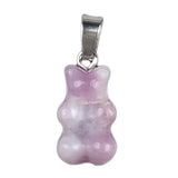Cute Natural Crystal Gummy Bear Pendant Necklace - Healing Gemstone Amethyst Rose Quartz Bear Charms Jewelry Gift for Women