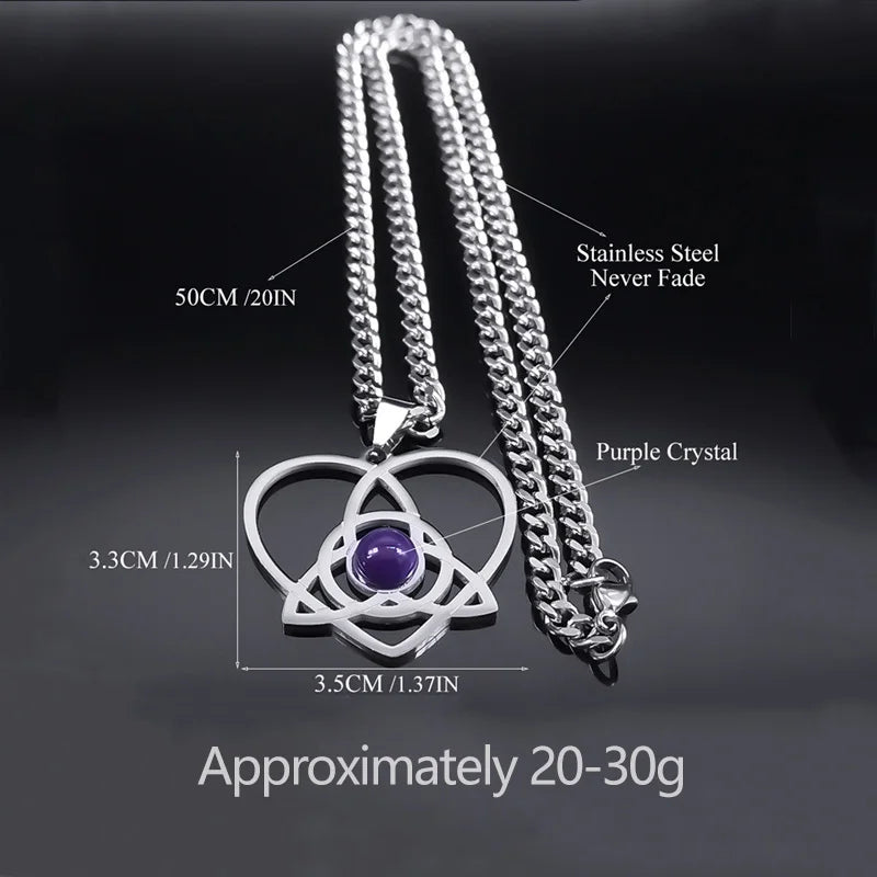 Stainless Steel Celtic Knot Heart Necklace Gemestone Triquetra Symbol Pendant - Eternal Love Spiritual Jewelry for Women & Men